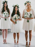 A Line V Neck Above Knee White Chiffon Pleats Bridesmaid Dress LBQB0051